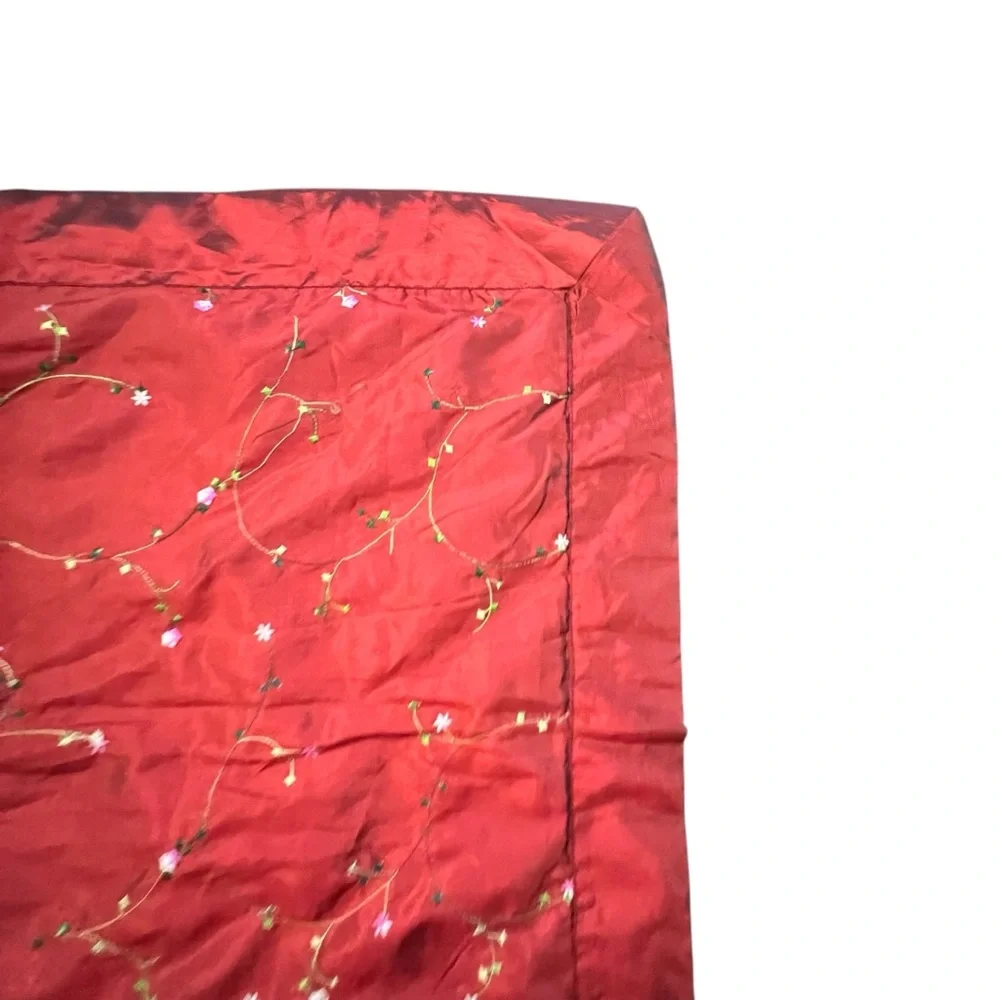 Red Satin Pillow‎ Sham Standard Sz Fits Pillow 26x20 Embroidered Dainty Florals